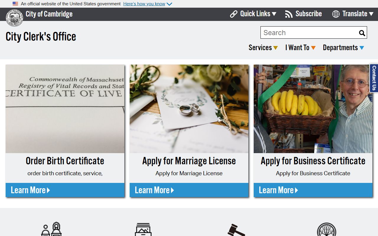 Cambridge City Clerk office for marriage records and licenses