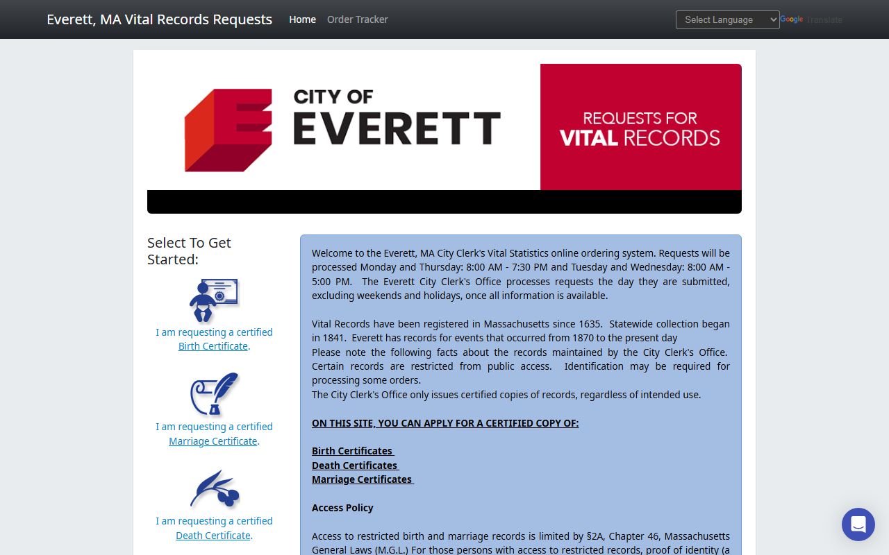 Everett Permitium online records portal for vital records requests