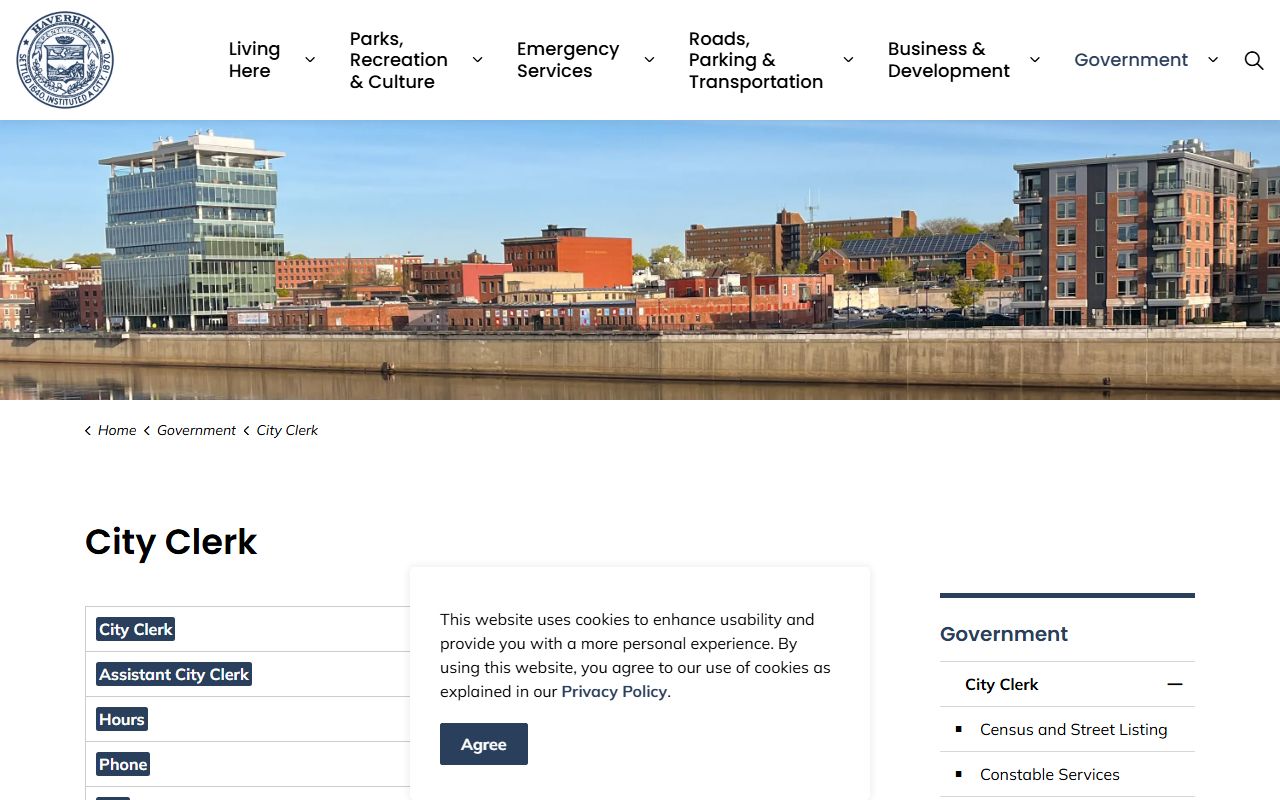 Haverhill City Clerk office for marriage records