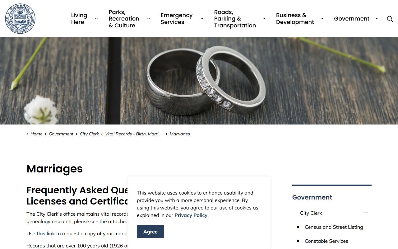 Haverhill marriage records specific information