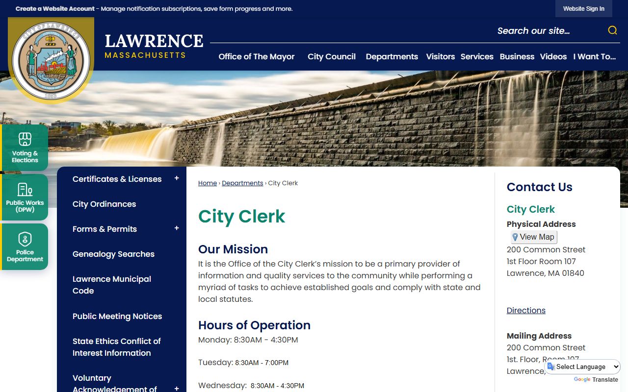 Lawrence City Clerk office for marriage records and license services