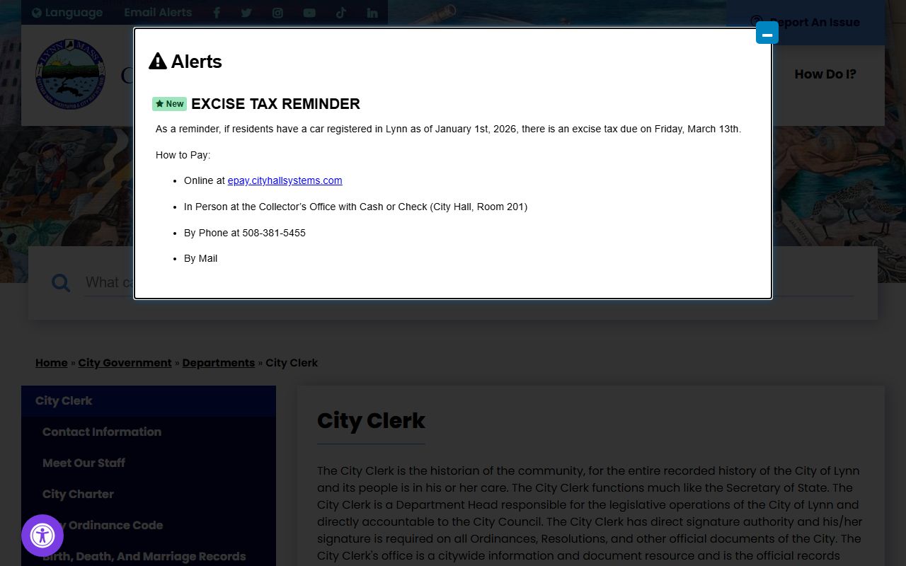 Lynn City Clerk office for marriage records and licenses