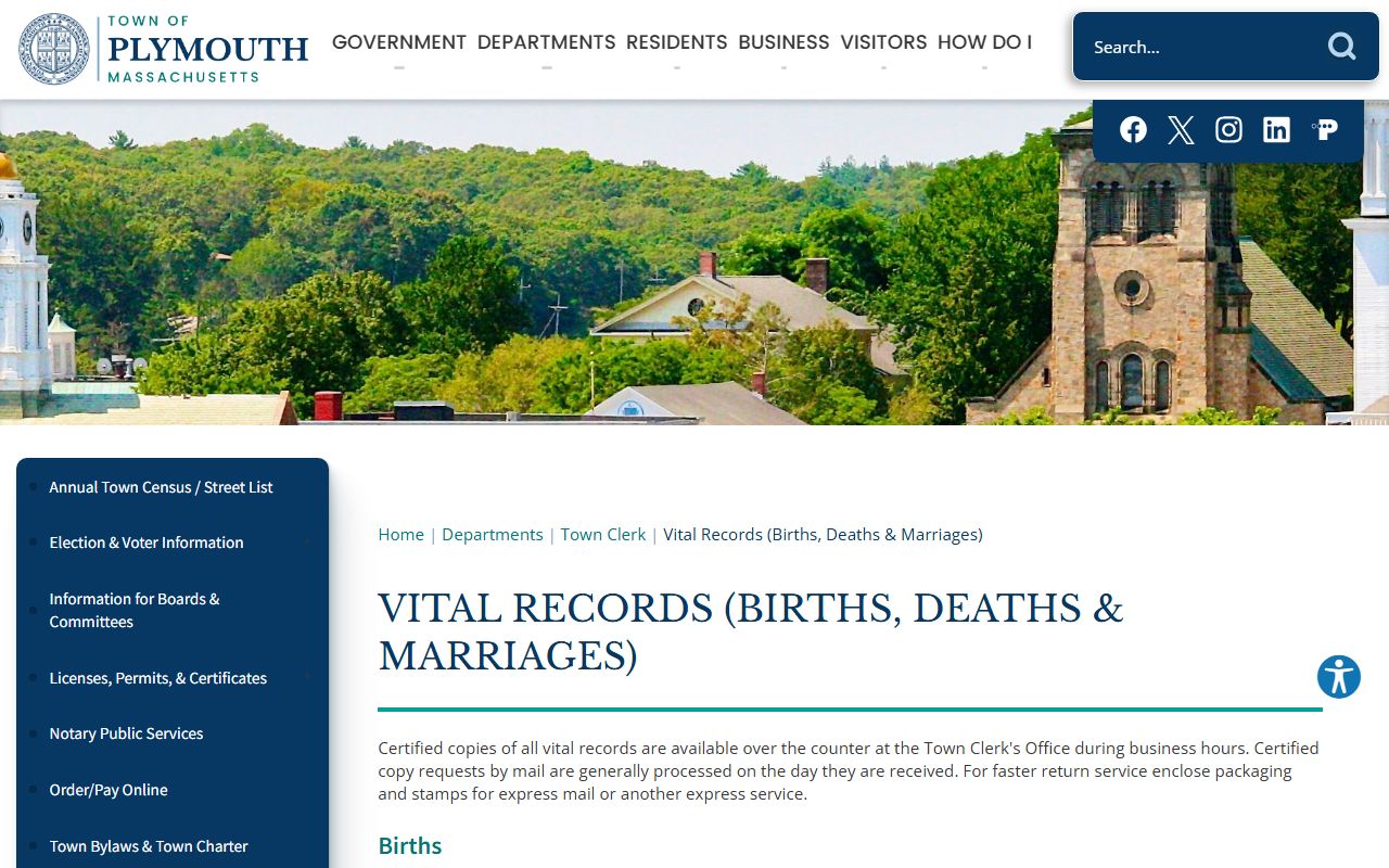 Plymouth vital records births deaths marriages page