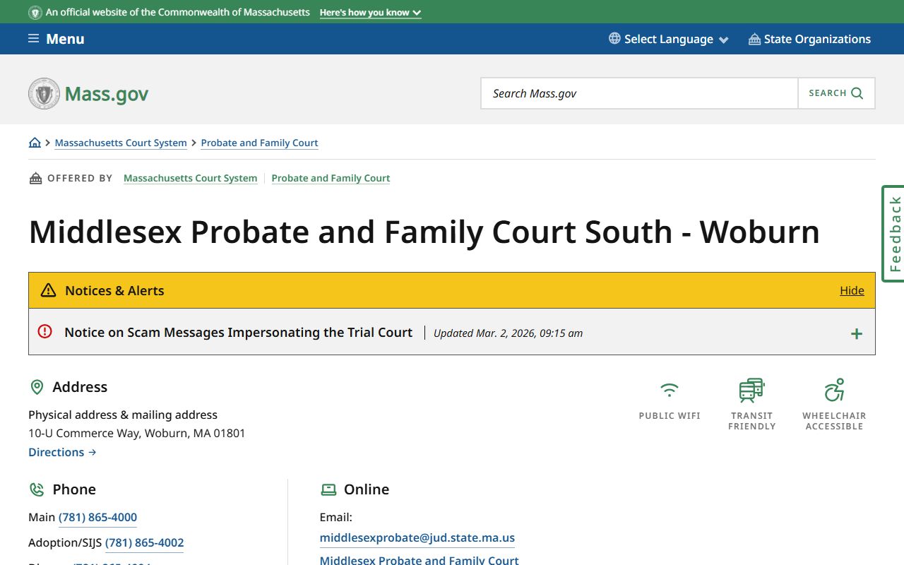 Middlesex County Probate and Family Court website for marriage records