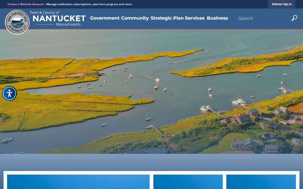 Nantucket town website showing marriage records and vital records pages