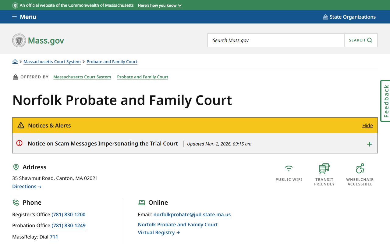 Norfolk County Probate and Family Court website for marriage records