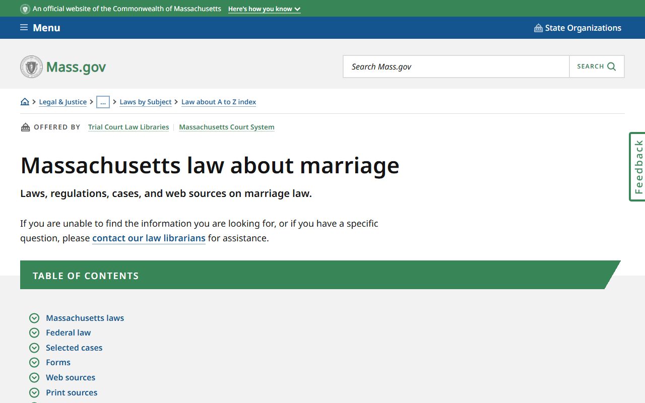 Massachusetts law about marriage and MGL Chapter 207 statutes